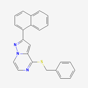 molecular formula C23H17N3S B11269773 4-(Benzylsulfanyl)-2-(naphthalen-1-yl)pyrazolo[1,5-a]pyrazine 