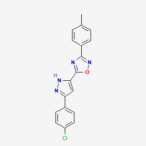 molecular formula C18H13ClN4O B11269825 5-[3-(4-chlorophenyl)-1H-pyrazol-5-yl]-3-(4-methylphenyl)-1,2,4-oxadiazole 