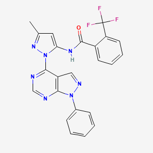 molecular formula C23H16F3N7O B11269829 N-(3-Methyl-1-{1-phenyl-1H-pyrazolo[3,4-D]pyrimidin-4-YL}-1H-pyrazol-5-YL)-2-(trifluoromethyl)benzamide 