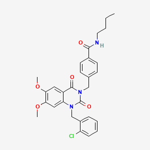 molecular formula C29H30ClN3O5 B11269847 N-butyl-4-((1-(2-chlorobenzyl)-6,7-dimethoxy-2,4-dioxo-1,2-dihydroquinazolin-3(4H)-yl)methyl)benzamide 