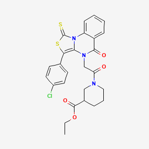 ethyl 1-(2-(3-(4-chlorophenyl)-5-oxo-1-thioxo-1H-thiazolo[3,4-a]quinazolin-4(5H)-yl)acetyl)piperidine-3-carboxylate