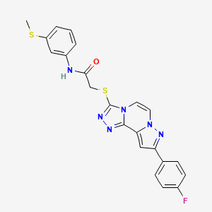 molecular formula C22H17FN6OS2 B11269916 2-((9-(4-fluorophenyl)pyrazolo[1,5-a][1,2,4]triazolo[3,4-c]pyrazin-3-yl)thio)-N-(3-(methylthio)phenyl)acetamide 