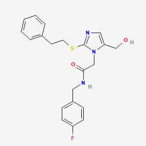 molecular formula C21H22FN3O2S B11269919 N-(4-fluorobenzyl)-2-(5-(hydroxymethyl)-2-(phenethylthio)-1H-imidazol-1-yl)acetamide 