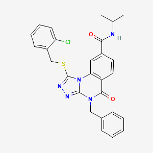 molecular formula C27H24ClN5O2S B11270079 4-benzyl-1-((2-chlorobenzyl)thio)-N-isopropyl-5-oxo-4,5-dihydro-[1,2,4]triazolo[4,3-a]quinazoline-8-carboxamide 