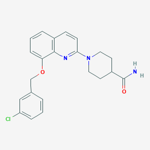 molecular formula C22H22ClN3O2 B11270096 1-(8-((3-Chlorobenzyl)oxy)quinolin-2-yl)piperidine-4-carboxamide 