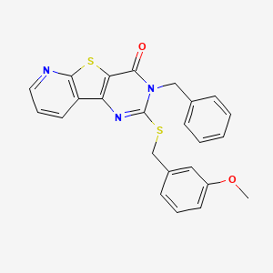 molecular formula C24H19N3O2S2 B11270124 5-Benzyl-4-{[(3-methoxyphenyl)methyl]sulfanyl}-8-thia-3,5,10-triazatricyclo[7.4.0.0^{2,7}]trideca-1(9),2(7),3,10,12-pentaen-6-one 