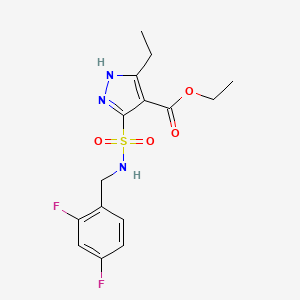 molecular formula C15H17F2N3O4S B11270155 ethyl 5-(N-(2,4-difluorobenzyl)sulfamoyl)-3-ethyl-1H-pyrazole-4-carboxylate 