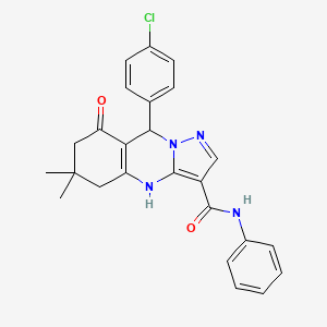 9-(4-chlorophenyl)-6,6-dimethyl-8-oxo-N-phenyl-4,5,6,7,8,9-hexahydropyrazolo[5,1-b]quinazoline-3-carboxamide