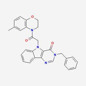 molecular formula C28H24N4O3 B11270255 3-benzyl-5-(2-(6-methyl-2H-benzo[b][1,4]oxazin-4(3H)-yl)-2-oxoethyl)-3H-pyrimido[5,4-b]indol-4(5H)-one 