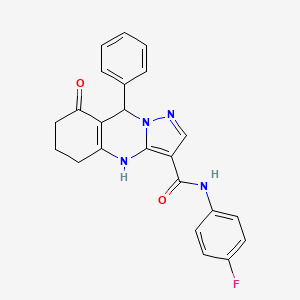 molecular formula C23H19FN4O2 B11270256 N-(4-fluorophenyl)-8-oxo-9-phenyl-4,5,6,7,8,9-hexahydropyrazolo[5,1-b]quinazoline-3-carboxamide 