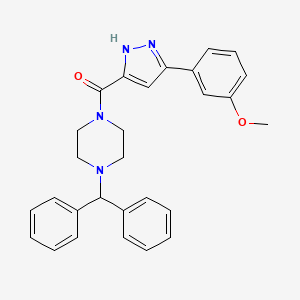 molecular formula C28H28N4O2 B11270275 1-(Diphenylmethyl)-4-[3-(3-methoxyphenyl)-1H-pyrazole-5-carbonyl]piperazine 