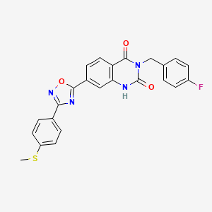 molecular formula C24H17FN4O3S B11270286 3-(4-fluorobenzyl)-7-(3-(4-(methylthio)phenyl)-1,2,4-oxadiazol-5-yl)quinazoline-2,4(1H,3H)-dione 