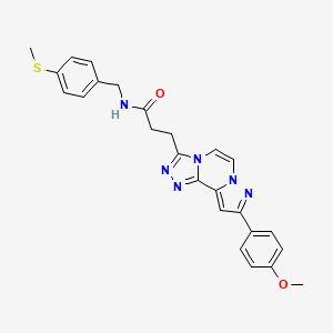 molecular formula C25H24N6O2S B11270296 3-(9-(4-methoxyphenyl)pyrazolo[1,5-a][1,2,4]triazolo[3,4-c]pyrazin-3-yl)-N-(4-(methylthio)benzyl)propanamide 