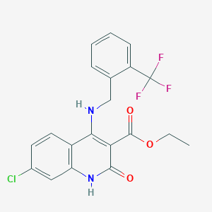 molecular formula C20H16ClF3N2O3 B11270324 Ethyl 7-chloro-2-oxo-4-((2-(trifluoromethyl)benzyl)amino)-1,2-dihydroquinoline-3-carboxylate 