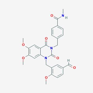 molecular formula C28H27N3O7 B11270422 4-((1-(5-formyl-2-methoxybenzyl)-6,7-dimethoxy-2,4-dioxo-1,2-dihydroquinazolin-3(4H)-yl)methyl)-N-methylbenzamide 