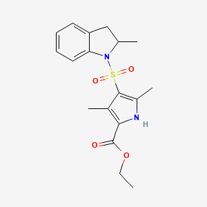 molecular formula C18H22N2O4S B11270445 ethyl 3,5-dimethyl-4-[(2-methyl-2,3-dihydro-1H-indol-1-yl)sulfonyl]-1H-pyrrole-2-carboxylate 