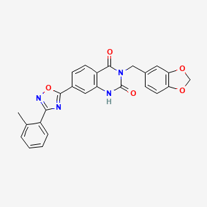 molecular formula C25H18N4O5 B11270449 3-(1,3-benzodioxol-5-ylmethyl)-7-[3-(2-methylphenyl)-1,2,4-oxadiazol-5-yl]quinazoline-2,4(1H,3H)-dione 