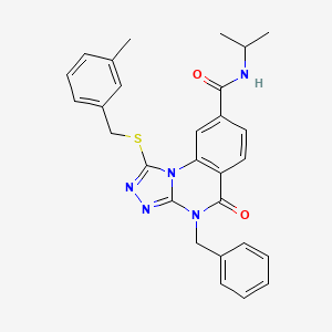 molecular formula C28H27N5O2S B11270514 4-benzyl-N-isopropyl-1-((3-methylbenzyl)thio)-5-oxo-4,5-dihydro-[1,2,4]triazolo[4,3-a]quinazoline-8-carboxamide 