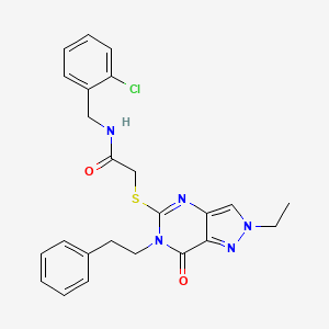 molecular formula C24H24ClN5O2S B11270548 N-(2-chlorobenzyl)-2-((2-ethyl-7-oxo-6-phenethyl-6,7-dihydro-2H-pyrazolo[4,3-d]pyrimidin-5-yl)thio)acetamide 