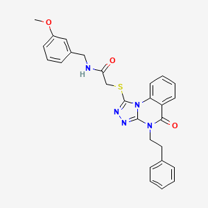 molecular formula C27H25N5O3S B11270569 N-(3-methoxybenzyl)-2-((5-oxo-4-phenethyl-4,5-dihydro-[1,2,4]triazolo[4,3-a]quinazolin-1-yl)thio)acetamide 