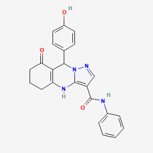 molecular formula C23H20N4O3 B11270581 9-(4-hydroxyphenyl)-8-oxo-N-phenyl-4,5,6,7,8,9-hexahydropyrazolo[5,1-b]quinazoline-3-carboxamide 