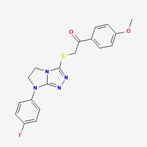 molecular formula C19H17FN4O2S B11270645 2-((7-(4-fluorophenyl)-6,7-dihydro-5H-imidazo[2,1-c][1,2,4]triazol-3-yl)thio)-1-(4-methoxyphenyl)ethanone 