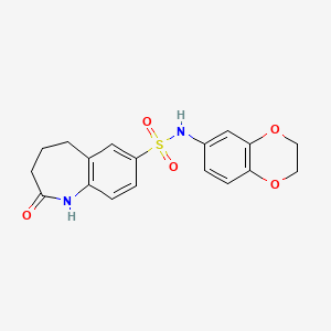 molecular formula C18H18N2O5S B11270660 N-(2,3-dihydro-1,4-benzodioxin-6-yl)-2-oxo-2,3,4,5-tetrahydro-1H-1-benzazepine-7-sulfonamide 