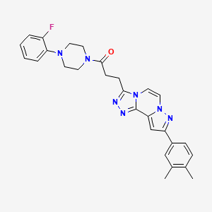 molecular formula C28H28FN7O B11270727 3-[9-(3,4-Dimethylphenyl)pyrazolo[1,5-A][1,2,4]triazolo[3,4-C]pyrazin-3-YL]-1-[4-(2-fluorophenyl)piperazino]-1-propanone 