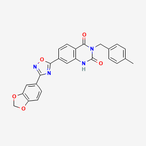 molecular formula C25H18N4O5 B11270732 7-(3-(benzo[d][1,3]dioxol-5-yl)-1,2,4-oxadiazol-5-yl)-3-(4-methylbenzyl)quinazoline-2,4(1H,3H)-dione 