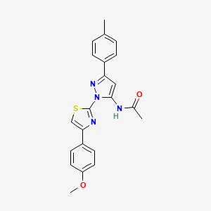 molecular formula C22H20N4O2S B11270740 N-{1-[4-(4-methoxyphenyl)-1,3-thiazol-2-yl]-3-(4-methylphenyl)-1H-pyrazol-5-yl}acetamide 