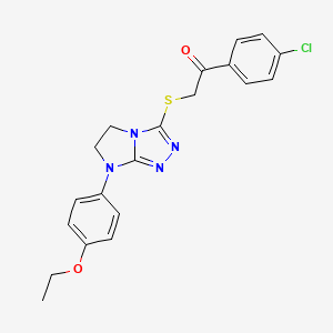 molecular formula C20H19ClN4O2S B11270755 1-(4-Chlorophenyl)-2-{[7-(4-ethoxyphenyl)-5H,6H,7H-imidazo[2,1-C][1,2,4]triazol-3-YL]sulfanyl}ethan-1-one 