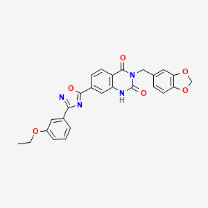 molecular formula C26H20N4O6 B11270776 3-(1,3-benzodioxol-5-ylmethyl)-7-[3-(3-ethoxyphenyl)-1,2,4-oxadiazol-5-yl]quinazoline-2,4(1H,3H)-dione 