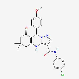 N-(4-chlorophenyl)-9-(4-methoxyphenyl)-6,6-dimethyl-8-oxo-4,5,6,7,8,9-hexahydropyrazolo[5,1-b]quinazoline-3-carboxamide