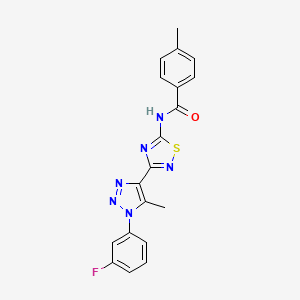 molecular formula C19H15FN6OS B11270854 N-{3-[1-(3-fluorophenyl)-5-methyl-1H-1,2,3-triazol-4-yl]-1,2,4-thiadiazol-5-yl}-4-methylbenzamide 