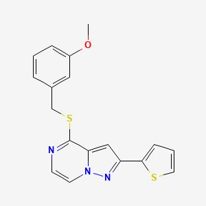 molecular formula C18H15N3OS2 B11270941 4-[(3-Methoxybenzyl)sulfanyl]-2-(thiophen-2-yl)pyrazolo[1,5-a]pyrazine 