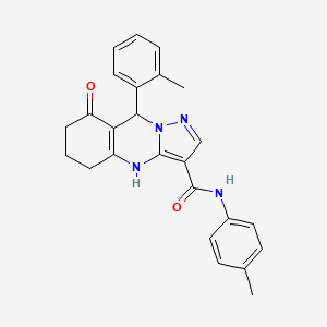 molecular formula C25H24N4O2 B11270955 9-(2-methylphenyl)-N-(4-methylphenyl)-8-oxo-4,5,6,7,8,9-hexahydropyrazolo[5,1-b]quinazoline-3-carboxamide 