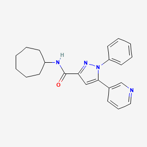 molecular formula C22H24N4O B11270970 N-Cycloheptyl-1-phenyl-5-(pyridin-3-YL)-1H-pyrazole-3-carboxamide 