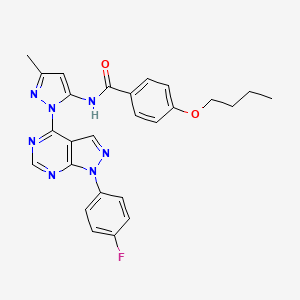 molecular formula C26H24FN7O2 B11271026 4-butoxy-N-{1-[1-(4-fluorophenyl)-1H-pyrazolo[3,4-d]pyrimidin-4-yl]-3-methyl-1H-pyrazol-5-yl}benzamide 