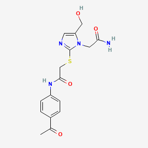 molecular formula C16H18N4O4S B11271031 N-(4-acetylphenyl)-2-((1-(2-amino-2-oxoethyl)-5-(hydroxymethyl)-1H-imidazol-2-yl)thio)acetamide 