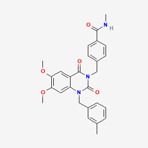 molecular formula C27H27N3O5 B11271143 4-((6,7-dimethoxy-1-(3-methylbenzyl)-2,4-dioxo-1,2-dihydroquinazolin-3(4H)-yl)methyl)-N-methylbenzamide 