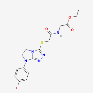 molecular formula C16H18FN5O3S B11271202 Ethyl 2-(2-{[7-(4-fluorophenyl)-5H,6H,7H-imidazo[2,1-C][1,2,4]triazol-3-YL]sulfanyl}acetamido)acetate 