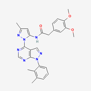 molecular formula C27H27N7O3 B11271232 2-(3,4-dimethoxyphenyl)-N-{1-[1-(2,3-dimethylphenyl)-1H-pyrazolo[3,4-d]pyrimidin-4-yl]-3-methyl-1H-pyrazol-5-yl}acetamide 