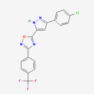 molecular formula C18H10ClF3N4O B11271269 5-[3-(4-chlorophenyl)-1H-pyrazol-5-yl]-3-[4-(trifluoromethyl)phenyl]-1,2,4-oxadiazole 