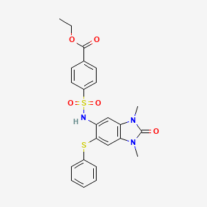 molecular formula C24H23N3O5S2 B11271322 Ethyl 4-{[1,3-dimethyl-2-oxo-6-(phenylsulfanyl)-2,3-dihydro-1H-1,3-benzodiazol-5-YL]sulfamoyl}benzoate 