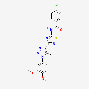 4-chloro-N-{3-[1-(3,4-dimethoxyphenyl)-5-methyl-1H-1,2,3-triazol-4-yl]-1,2,4-thiadiazol-5-yl}benzamide