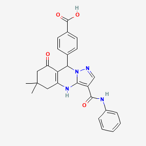 4-[6,6-Dimethyl-8-oxo-3-(phenylcarbamoyl)-4,5,6,7,8,9-hexahydropyrazolo[5,1-b]quinazolin-9-yl]benzoic acid