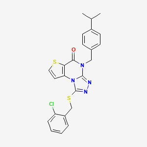 molecular formula C24H21ClN4OS2 B11271493 1-((2-chlorobenzyl)thio)-4-(4-isopropylbenzyl)thieno[2,3-e][1,2,4]triazolo[4,3-a]pyrimidin-5(4H)-one 