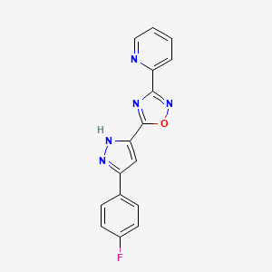 molecular formula C16H10FN5O B11271570 2-{5-[3-(4-fluorophenyl)-1H-pyrazol-5-yl]-1,2,4-oxadiazol-3-yl}pyridine 