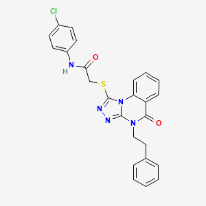 molecular formula C25H20ClN5O2S B11271587 N-(4-chlorophenyl)-2-((5-oxo-4-phenethyl-4,5-dihydro-[1,2,4]triazolo[4,3-a]quinazolin-1-yl)thio)acetamide 