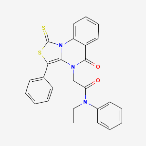 molecular formula C26H21N3O2S2 B11271588 N-ethyl-2-(5-oxo-3-phenyl-1-thioxo-1H-thiazolo[3,4-a]quinazolin-4(5H)-yl)-N-phenylacetamide 